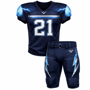 Vêtements de sport d'équipe respirants en gros : Maillot et pantalon de football américain personnalisés pour hommes, motif éclair bleu - Product Image 1