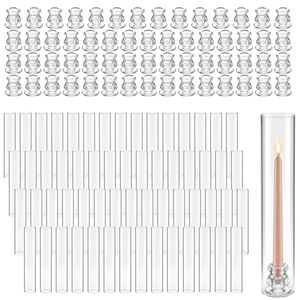 Set di 60 Portacandele Hurricane in Vetro Borosilicato Trasparente, Alti 2,56 x 13,78 Pollici, con Manicotti Stampati Hurricane Win - Product Image 1