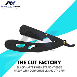 มีดโกนหนวดคุณภาพพรีเมียม สีดำ สำหรับช่างตัดผม ทำจากสแตนเลสอย่างดี ใช้โกนขนบนใบหน้า มีดโกนตรง  รับทำโลโก้ตามสั่ง - Product Image 3