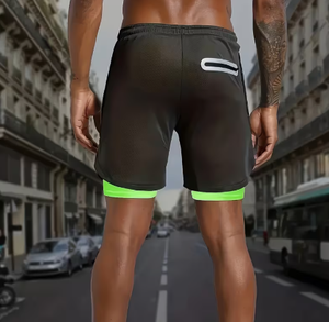 Pantalones Cortos Deportivos de Compresión para Hombre, con Bolsillo para Teléfono, Secado Rápido, Cintura con Cordón, Verde y Negro, Algodón Ecológico, Ropa Deportiva Urbana - Product Image 2