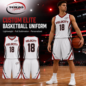 Uniforme de Baloncesto Personalizado de Alto Rendimiento, Transpirable, Blanco y Rojo, Sublimado, Conjunto de Camiseta y Pantalones Cortos para Escuela, Club, Academia y Liga - Product Image 1