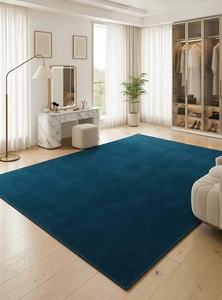 Alfombra Rectangular de Lana Premium Hecha a Mano, de Lujo, Azul Liso, Suave, Moderna, Lavable, Antideslizante, Acolchada, de Pelo Medio y Grueso para el Hogar - Product Image 4