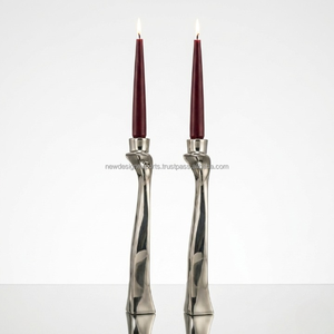 Premium Pair of Fluid Minimalist Candlesticks • Twisted Liquid Metal <b>Taper</b> Stand - Product Image 3
