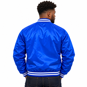 Chaqueta Bomber Azul Rey Phi Beta Sigma 1914 para Hombre, con Escudo Bordado, Cremallera Completa, Satén, Ribete Acanalado, Abrigo Universitario, Ropa Exterior de Fraternidad - Product Image 2