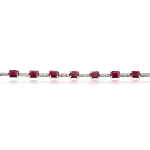 Elegant & Classic Style Real Gemstone <b>Ruby</b> & Diamond Fine Sleek Tennis <b>Bracelet</b> Stacking Daily Wear 14K White Gold Jewelry - Product Image 3