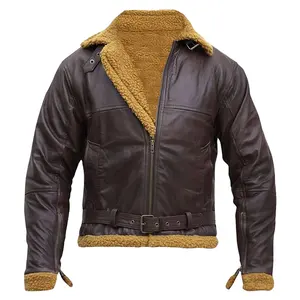 Bomber Shear ling Schaffell Leder Flying Jacken im Pelz für warme Füllung Biker Style Lederjacke