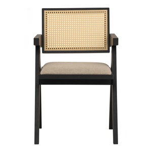 Chaise de salle à manger moderne du milieu du siècle avec dossier en rotin durable et assise rembourrée pour résidence et appartement - Product Image 2