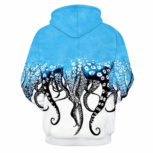 Sweat à capuche personnalisé pour homme, sublimation, blanc et bleu ciel, motif pieuvre, respirant, séchage rapide, uni, hiver, OEM, décontracté, pull-over - Product Image 2