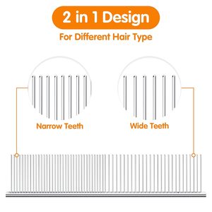 Peigne à dents angulaires en acier inoxydable pour chien, conception simple, brosse de toilettage, manche en ABS écologique, démêlage efficace pour poils longs et épais - Product Image 2