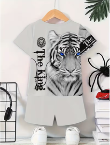 Men's Tiger Print Short Sleeve T-Shirt and Shorts Set Crew Neck Casual Summer Wear Digital Printing <b>Animal</b> <b>Pattern</b> Breathable - Product Image 4