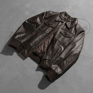 Veste en cuir marron vieilli personnalisée pour homme, style vintage, veste de pilote, en cuir de vache véritable, veste de motard décontractée - Product Image 1