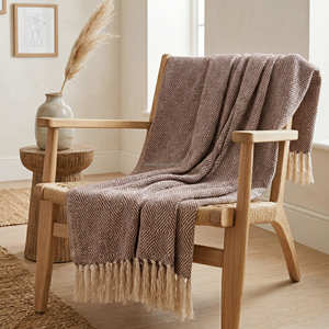 Natural Recycled Cotton Handloom Blanket with Subtle Striped Texture and Fringe for Sofa Lounge <b>Chair</b> and Earthy Interiors - Product Image 4