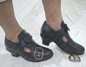 Zapatos de Mujer con Hebilla Estilo Colonial, Zapatos de Cuero Negro con Hebillas para Mujer TT-901 - Product Image 4