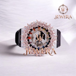 Reloj de Pulsera de Lujo con Diamantes de Imitación en Goma Morada Mossinate de Primera Calidad, Elegante Reloj de Pulsera con Diamantes de Imitación en Goma Blanca Mossinate - Product Image 1