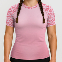 Kaos BJJ No-Gi Wanita Ringan Cepat Kering Lengan Pendek Rash Guard untuk Seni Bela Diri