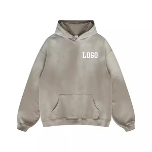 Custom Logo Taupe Acid Wash Hoodie Men Oversized Drop Shoulder Pullover <b>Sweatshirt</b> Kangaroo Pocket <b>Vintage</b> Streetwear - Product Image 1