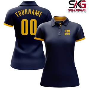 Polo pour femme violet et jaune, sublimation, nom de l'équipe personnalisé, numéro du joueur, manches courtes, jersey décontracté tricoté - Product Image 3