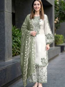 InCotton.M Colección de Trajes de Diseño para Mujer, Conjunto de Top y Pantalón Palazzo con Bordado de Hilo de Cristal Romano, Dupatta de Organza de Nailon para Fiesta - Product Image 2