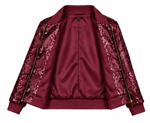 Chaqueta bomber con estampado de serpiente color burdeos para mujer, con cremallera, cuello alto, manga larga, abrigo corto informal - Product Image 4