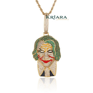 Colgante de Plata 925 Bañado en Oro de 18K con Moissanita, Diseño Cara de Joker, Estilo Hiphop, Unisex, Corte Brillante Redondo, Ideal para Fiestas - Product Image 1