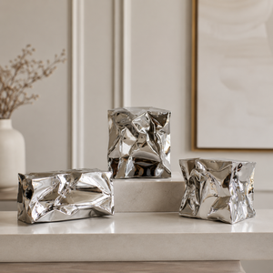 Modern Silver Chrome <b>Cube</b> Sculpture Abstract Mirror Finish <b>Table</b> Decor Luxury Home Office Hotel Interior Showpiece Gift - Product Image 3