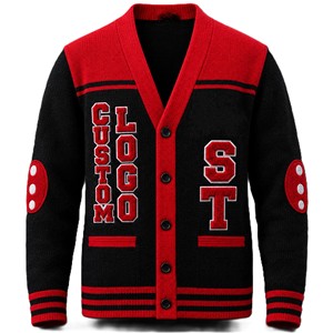 Custom <b>Red</b> Black DS Sorority Acrylic Knitted <b>Cardigan</b> for Women with Button Long Sleeve V-neck High Quality - Product Image 1