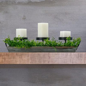 Plateau votif en bois de pin à 3 piliers en métal avec plateau rectangulaire en bois massif et poignée Table basse Vanity - Product Image 5