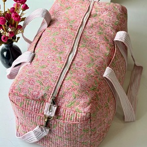 Pink Floral Corduroy <b>Duffel</b> <b>Bag</b> With Zipper Closure Large Capacity Travel Weekender <b>Bag</b> - Product Image 1