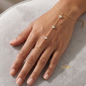 Hand Chain Finger Bracelet 925 Sterling <b>Silver</b> 14k gold Heart <b>Charm</b> Full Lab grown diamon Gold Bracelets for women - Product Image 3