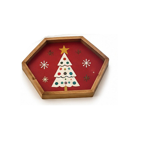 Rectangular Wavy Christmas Candy Pattern <b>Wooden</b> Serving <b>Tray</b> With Handle Painted Finish Residential Use - Product Image 5