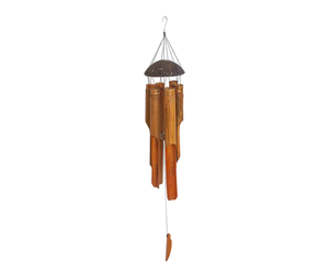 Carillon à vent artisanal vietnamien en bambou et coquille de noix de coco, grande taille, décoration extérieure Feng Shui, carillon à vent en bambou naturel, son melodieux - Product Image 1