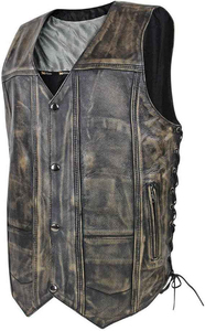 Gilet en coton pour homme, style vintage, effet usé, sans manches, fermeture éclair, col en V, décontracté, mode motard - Product Image 2