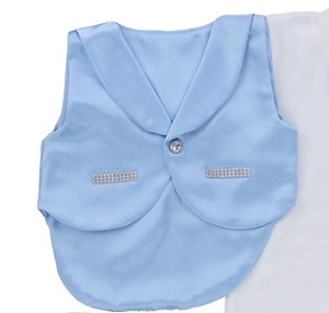 Vente en gros Bebemekan 5 pièces bleu gilet bébé barboteuse ensemble 100% coton tissu tricoté personnalisé nouveau-né Design haute qualité complet bébé - Product Image 2