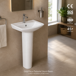 Pedestal Washbasin Rectangle Single Hole Contemporary Glossy Finish Floor Mounted 35-40 Inches NSF Certified Drainer - Product Image 3