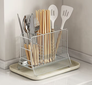 Portautensilios de Cocina de Acero Inoxidable con Bandeja, Organizador Multifuncional, Soporte de Encimera, Diseño Minimalista - Product Image 1