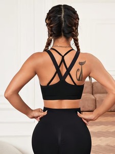 Sujetador deportivo para mujer con espalda de tiras, cuello redondo, acanalado, top corto para entrenamiento, bralette de gimnasio sin costuras con tiras múltiples, chaleco de compresión para ropa deportiva - Product Image 4