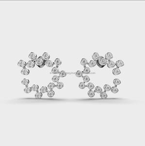 Diamond Bubble Circle Hoop <b>Earrings</b> Two Tone Gold Bezel <b>Set</b> Round Diamond Fine Jewelry For Women - Product Image 4