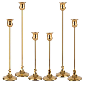 Gold Bow Taper Candle Holders Set of 2 Vintage <b>Cast</b> Iron Heavy Duty Candlestick Holders For Christmas Decoration - Product Image 1