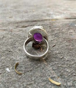 Bague en argent sterling 925 avec pierre d'améthyste violette, bague artisanale en pierre violette, bijoux pour femmes - Product Image 5