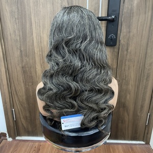 Perruques BEST TOP en cheveux humains avec ondulations naturelles, perruque grise, extension de cheveux vietnamienne, closure en dentelle, raie libre, couleur - Product Image 1