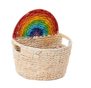 Cesta de almacenamiento de jacinto de agua con diseño de oso pardo, organizador de juguetes de animales tejido de base plana, cesto colgante semicircular para guardería - Product Image 4