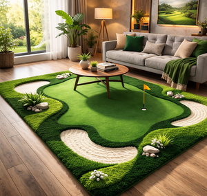 Tapis vert nature, tapis en forme de balle de golf, tapis en laine tufté à poils hauts et bas, tapis moderne pour salon, tapis en herbe sculptée - Product Image 3
