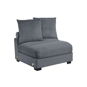 Chaise sans accoudoirs gris foncé avec coussin en velours côtelé doux et pieds en bois pour salon, 1 pièce - Product Image 1