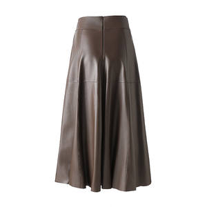 Jupe longue en cuir marron taille haute à lacets pour femme, coupe trapèze, élégante, mode automne-hiver - Product Image 2