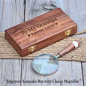 Lupa con mango de madera personalizada y caja de almacenamiento de madera grabada a medida, estilo vintage, lupa de lectura, regalo para papá - Product Image 3