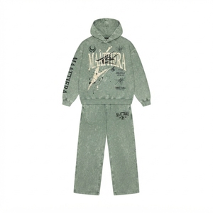 Conjunto de Sudadera Oversize y Pantalones Anchos de Felpa Verde Salvia Lavado Personalizado para Mujer, Chándal de Algodón OEM ODM - Product Image 4