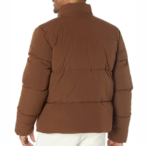 Chaqueta Acolchada Marrón para Hombre, Cuello Alto, Corte Regular, Informal de Invierno, Relleno de Fibra de Poliéster Gruesa, Cierre de Cremallera - Product Image 4