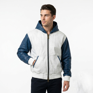 Men's Leather Hooded for Outdoor Men's Leather <b>Zip</b> Up <b>Hoodie</b> Men's Long Sleeve Leather Hood Men's zipper <b>Pockets</b> Leather Hooded - Product Image 6