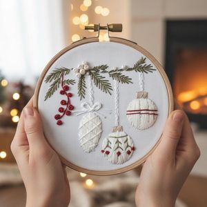 Cerceau de broderie en coton fait main 15 cm, écologique et durable, décoration suspendue pour les fêtes - Product Image 3