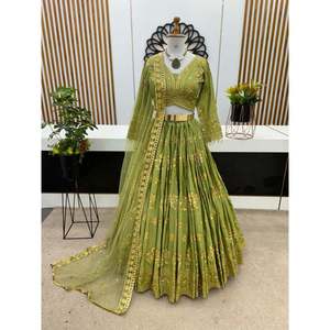 TRADITIONAL BUTTER SILK DIGITAL PRINTED LEHENGA CHOLI with DUPATTRA MEHNDI - Product Image 1